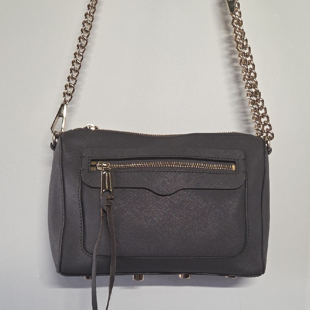 Rebecca Minkoff Gray Leather Crossbody Bag with Adjustable Chain Strap